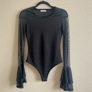 Black Long Sleeve Bodysuit w/ Ruffle Cuffs